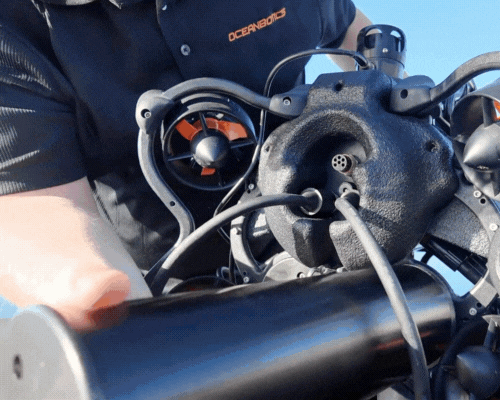 Small Website Images ROv operator switching hot-swappable batteries in the SRV-8 remotely operated vehicle (ROV).