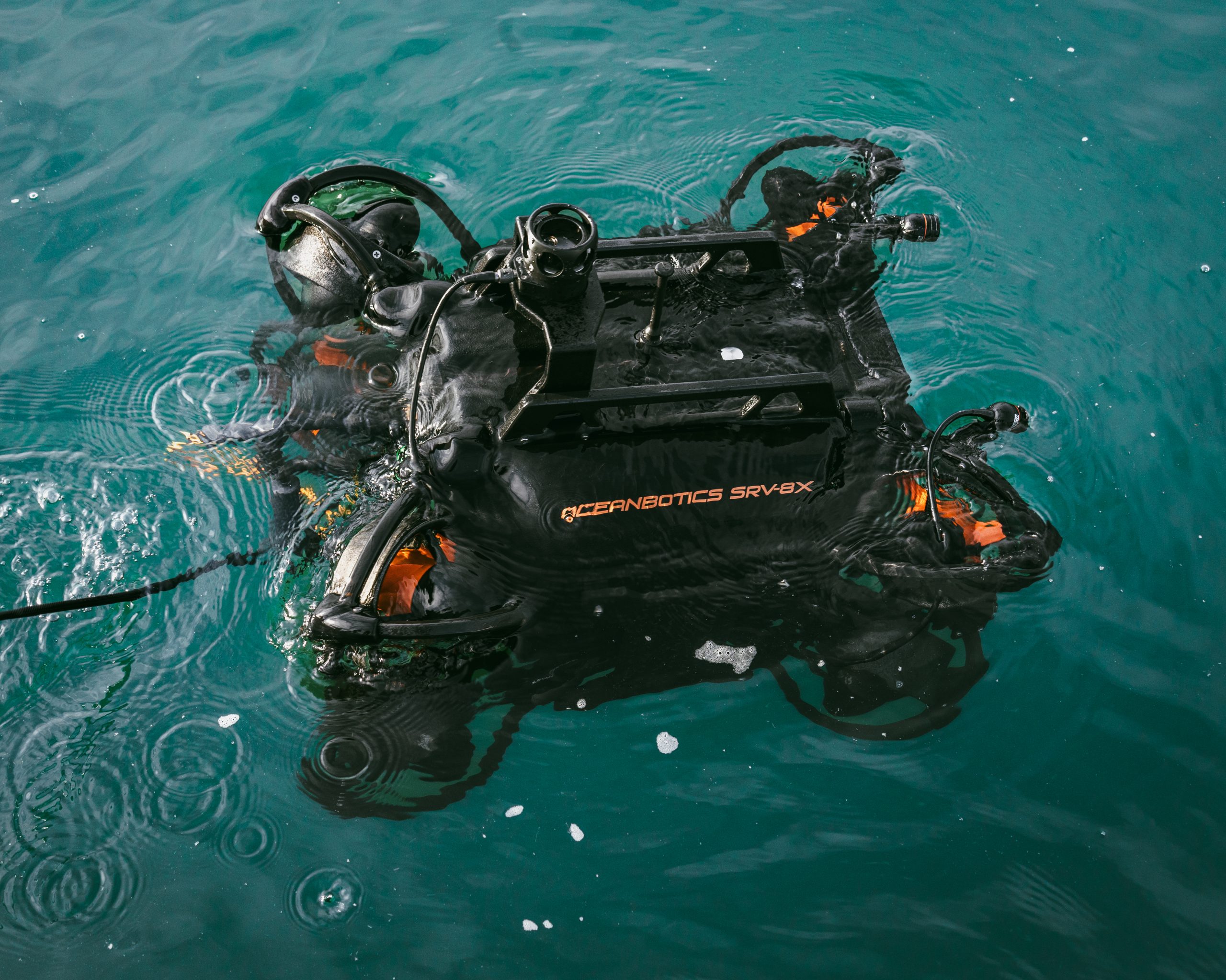 The SRV-8X ROV operating in a steady state using the DVL in the water. 