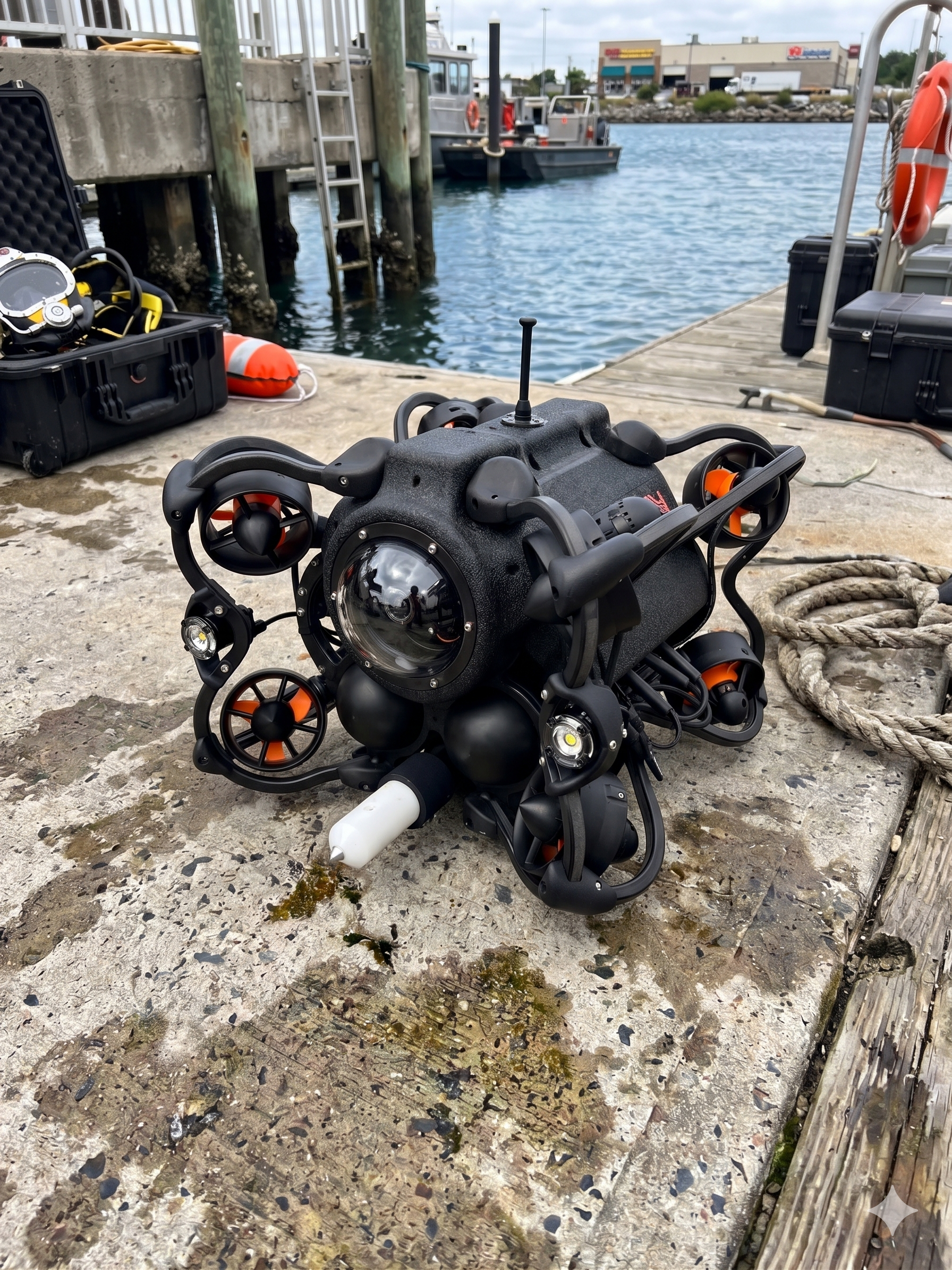 Gemini_Generated_Image_k2x6v1k2x6v1k2x6 Subsea cathodic protection probe mounted on an ROV for non-destructive testing equipment inspection of offshore pipelines.