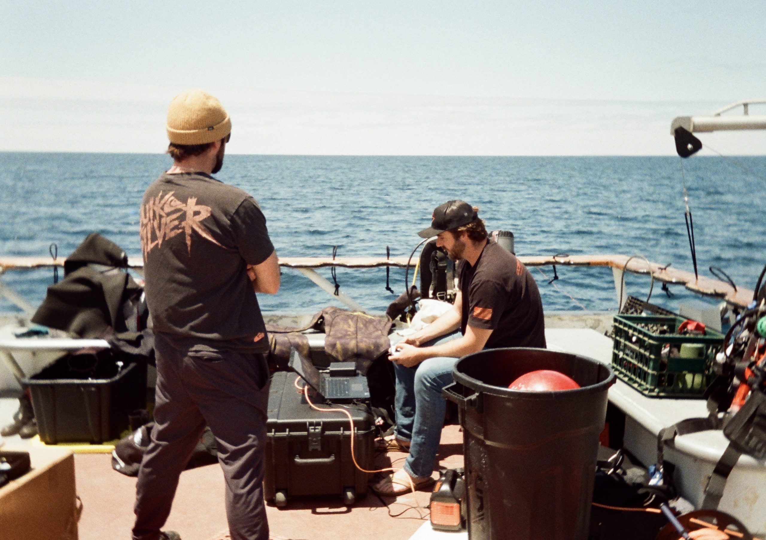 Ryan Gates (right) opeerating the ROV using the handhelp controller and rugged laptop. 