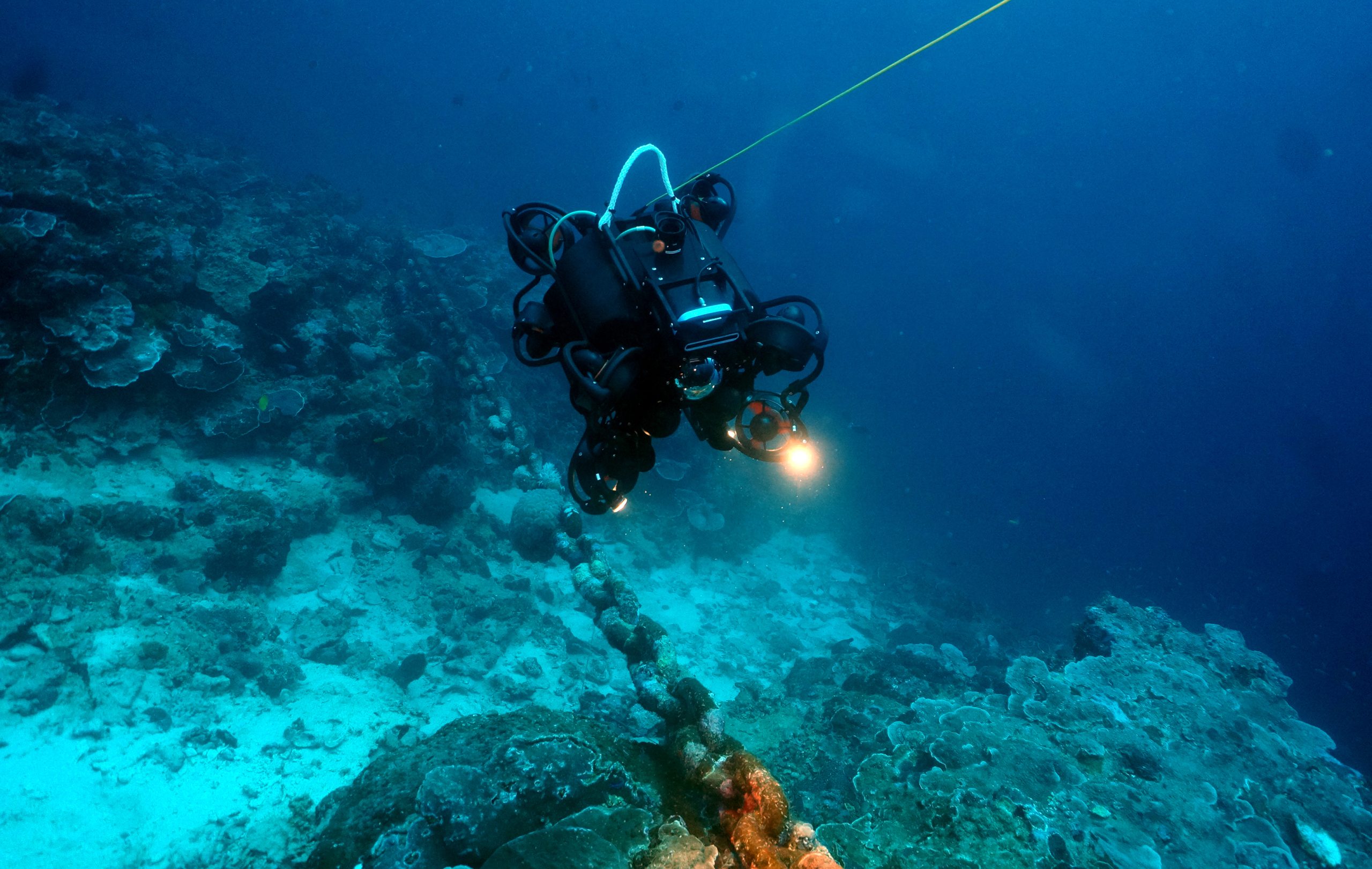 Oceanbotics SRV-8X underwater subsea ROV conducting a deep sea inspection. 